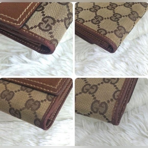 GUCCI Leather Long Continental Wallet, GG Canvas Bambo Interlocking Turnlock EUC - Picture 6 of 15
